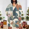 Women Plus Size V Neck Long Sleeve Fitted Printed Straight Midi Dress