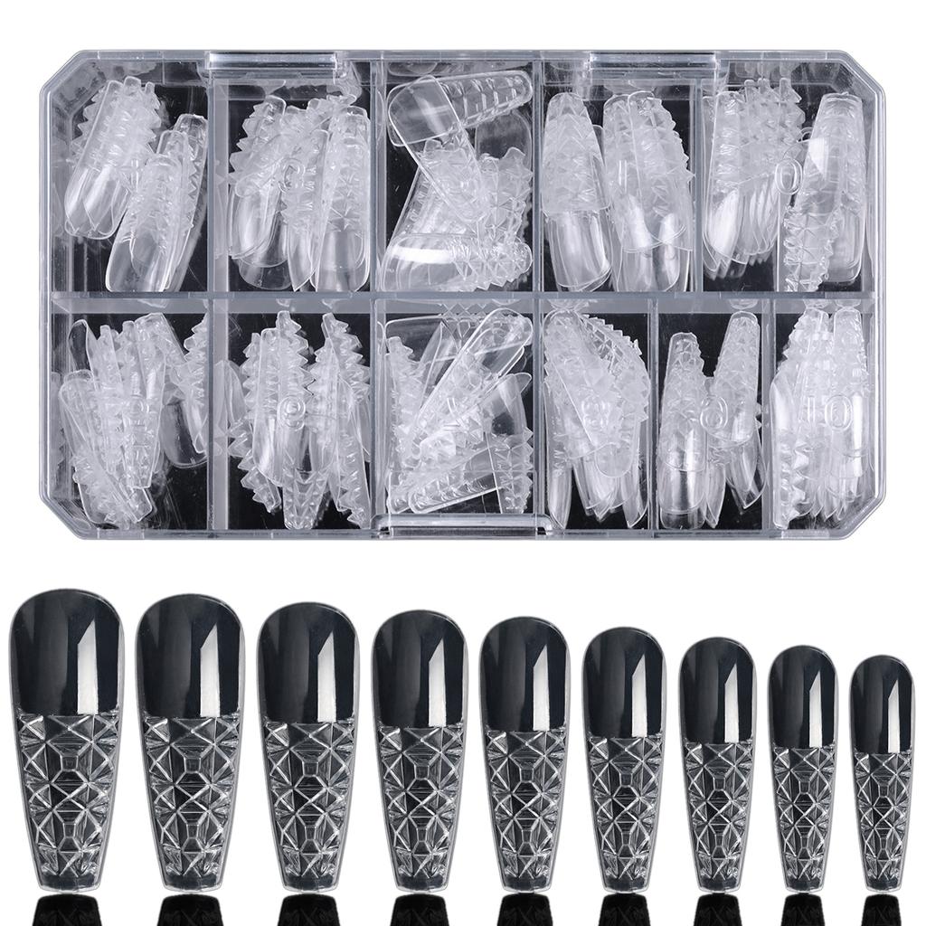 Farbiger Glasur Falsche Nägel Tipps Stiletto Trapez Falsche Nägel Konkav Konvex Acryl Lange Nägel Vollständige Abdeckung Klar