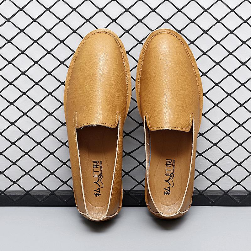 Men's Leather Shoes Handmade Slip on Casual Soft Loafers Simple Comfy Moccasins Breathable Male Boat Shoes Fashion Business Flats