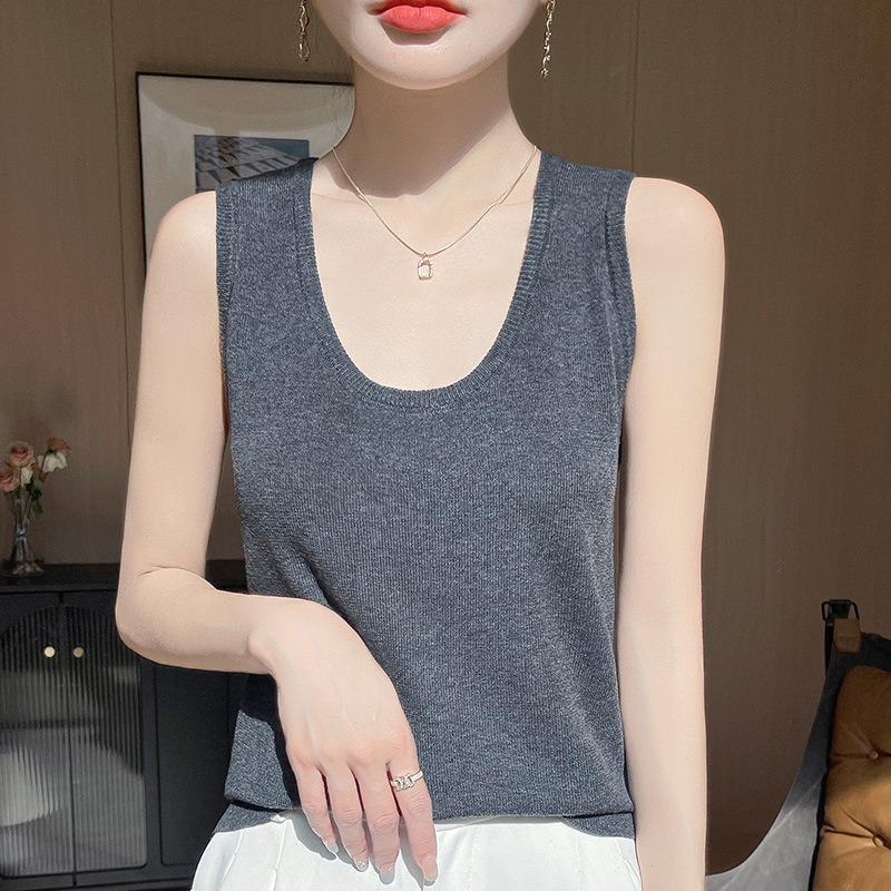 Summer New Knitted Sleeveless Vest Loose and Versatile T-shirt Short-sleeved Top with Base Layer