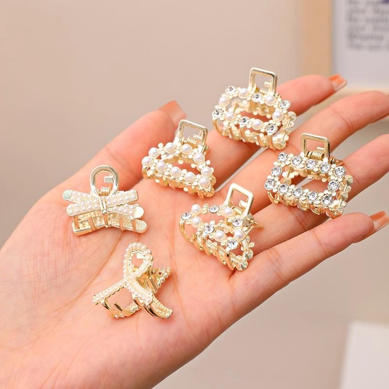 6/8/10 pièces/ensemble Petites perles strass Géométrique Métal Pinces à cheveux Pour femmes Filles Douces Mini pinces à cheveux Épingles à cheveux Accessoires pour cheveux