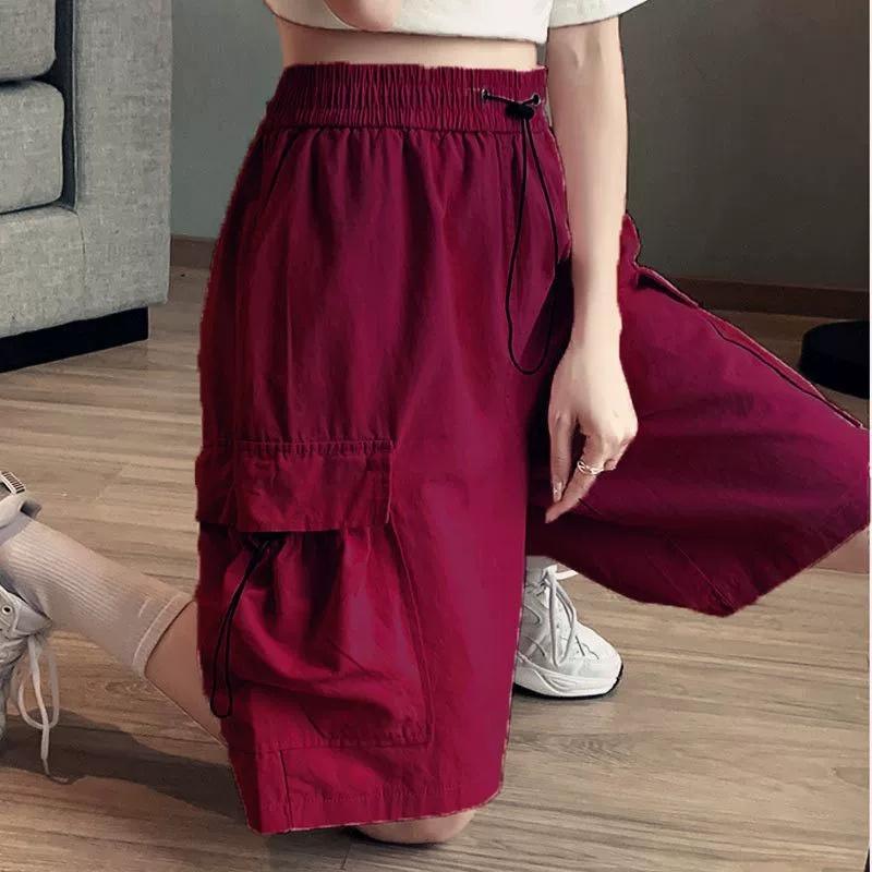 Women High Waist Cargo Shorts American Style Streetwear Summer Wide Leg Pants Fashion Female Big Pocket Loose Shorts