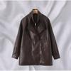 Unisex Double Collar PU Leather Biker Jacket Oversized Streetwear Outerwear Winter