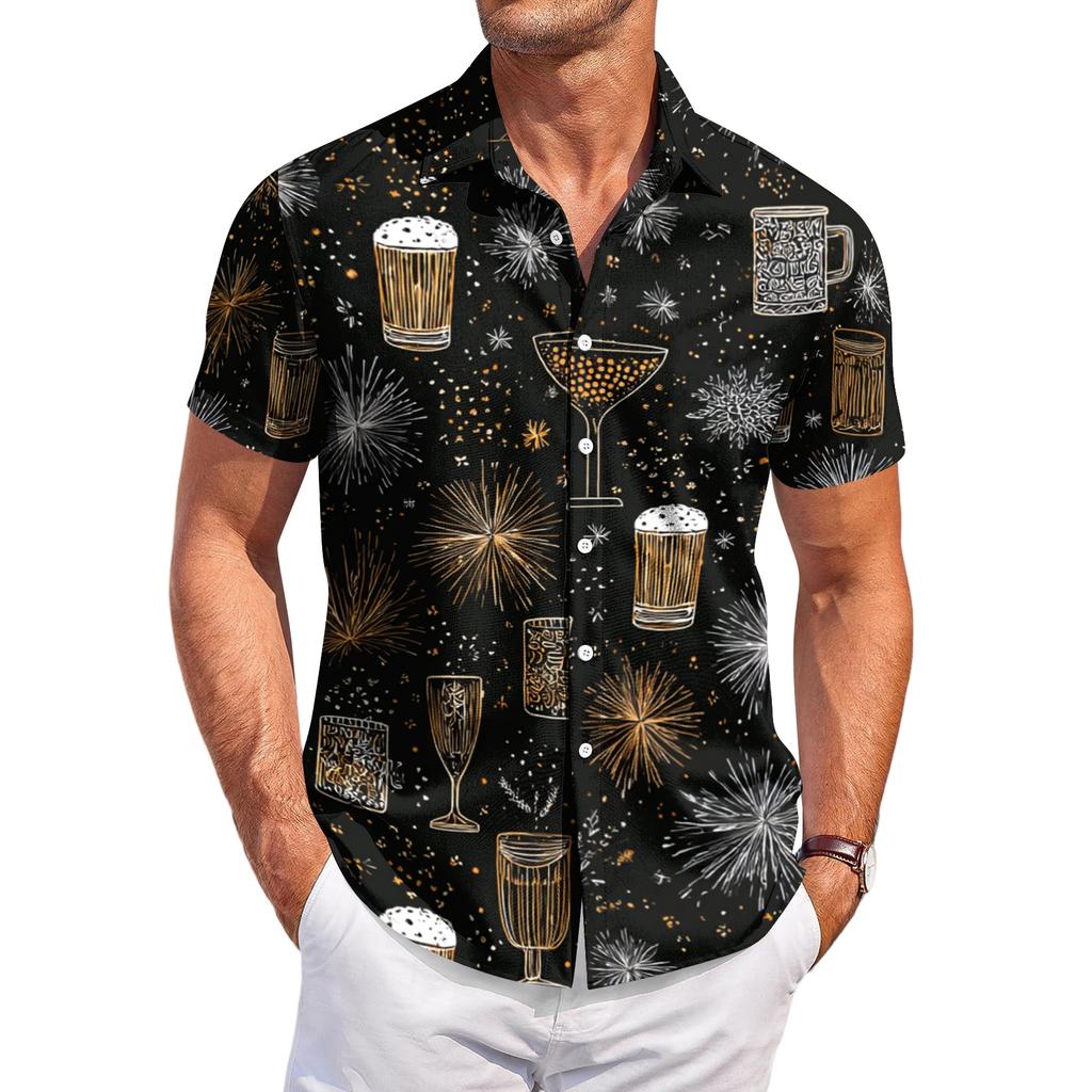 Men's Casual Short Sleeve Button Down Shirt Beer Festival Print Lightweight Breathable Fabric Relaxed Fit Summer Top