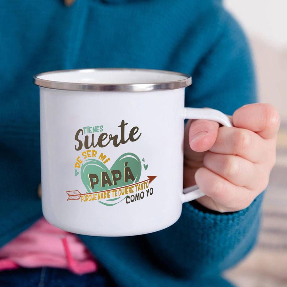 You're Lucky To Be My Dad Mug Original and Fun Father's Day Gifts White Handled Cup Coffee Tea Enamel Mug Drink Water