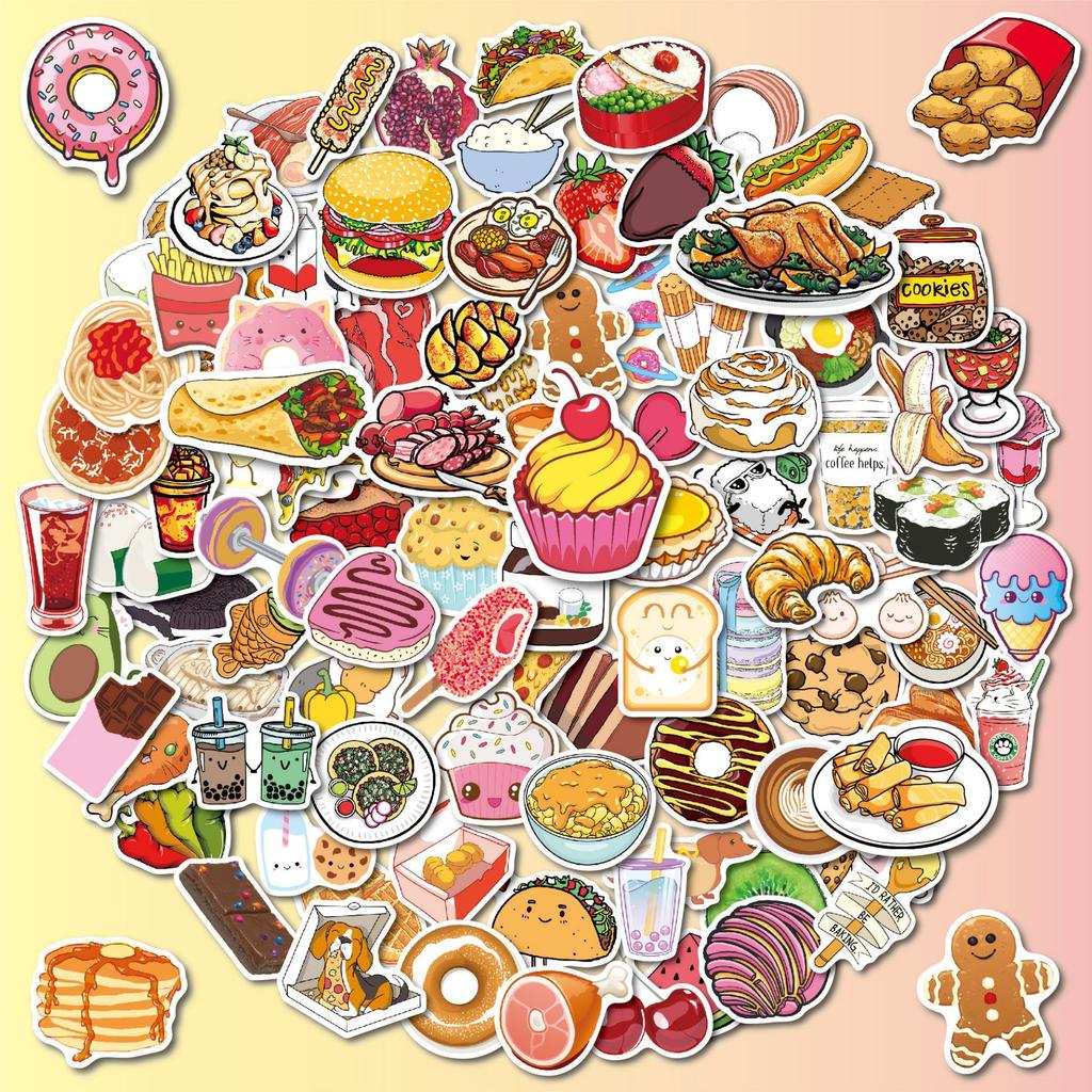 100Pcs Cute Cartoon Food Stickers for Luggage Laptop Skateboard Book Notebook DIY Crafts Fashion Vinyl Decals