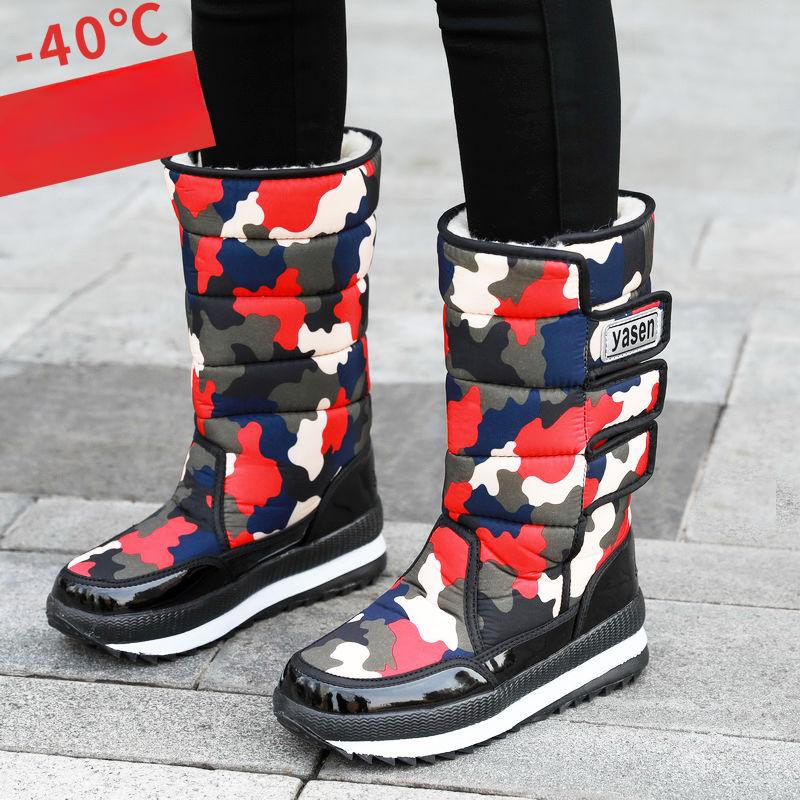 Warme Winter Samt Schneestiefel Damen Samt Wasserdicht und Rutschfest Baumwollschuhe Verdickte Sohlen Hohe Stiefel