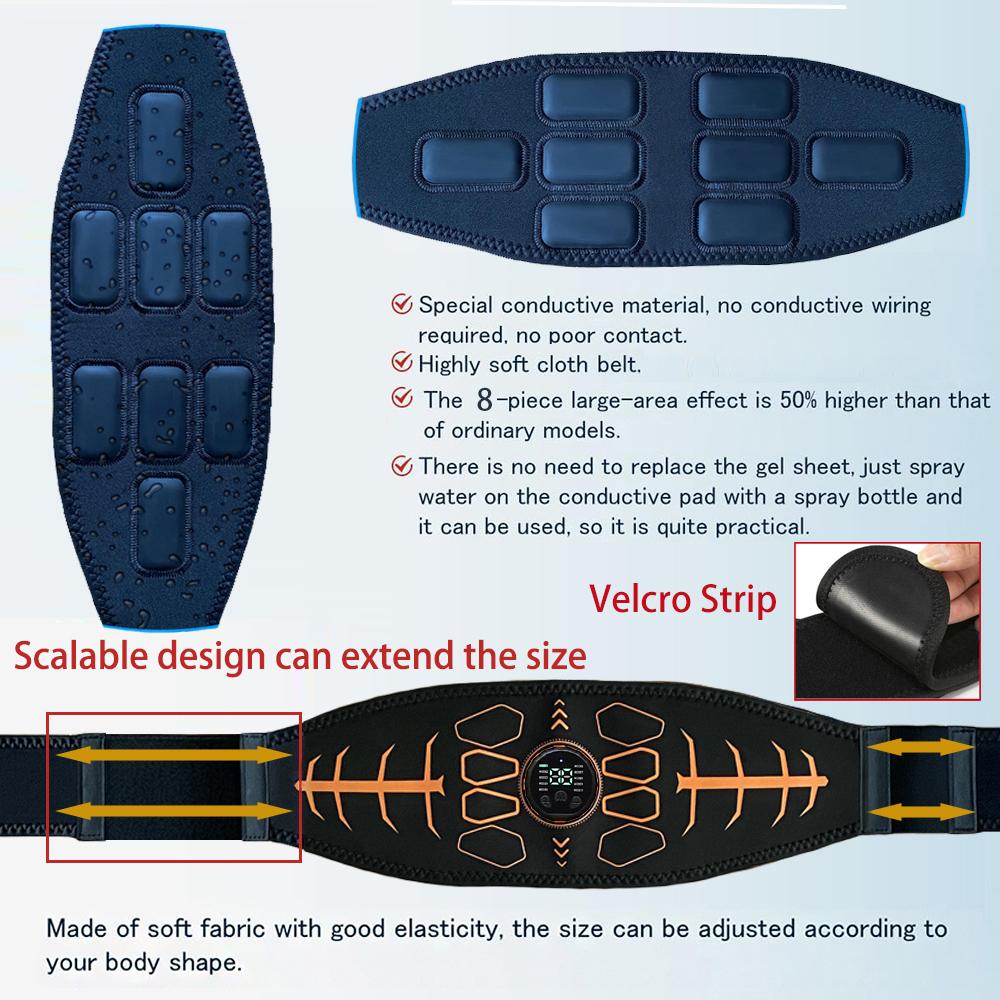 Durable And Safe Smart Muscle Toner Abdominal Toning Belt Abs Trainer Usb Recharge Body Massager Home Gym Training Fitness Equipment