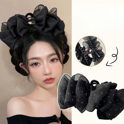 Korejská móda Velká mašle Stuha s drápem do vlasů Černá Bílá Oboustranná spona do vlasů Spona s drápem Pokrývka hlavy Dívky Ženy Vlasové doplňky