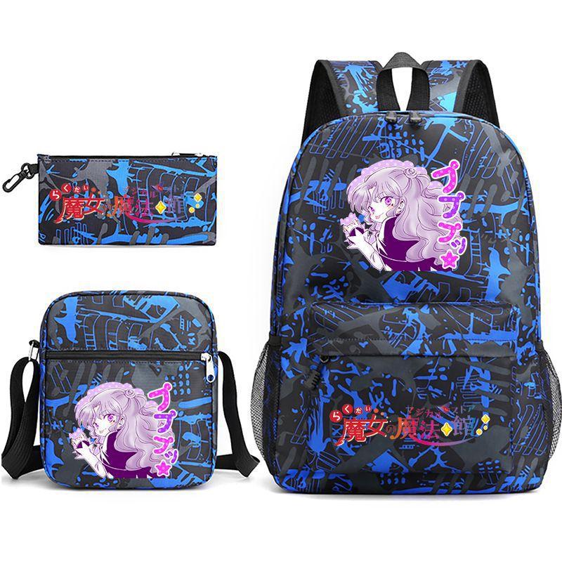 Large Capacity Schoolbag with Shoulder Strap; Student Three-piece Pencil Case Set