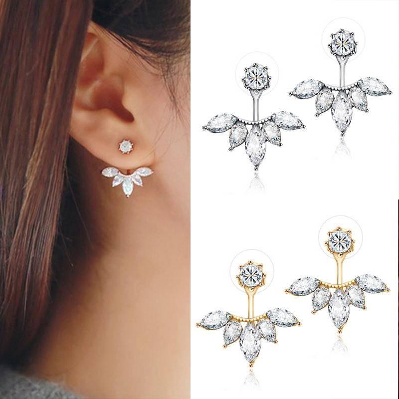 Fashion Elegant Silver Needle Zircon Daisy Tree Leaves Water Earrings Drops