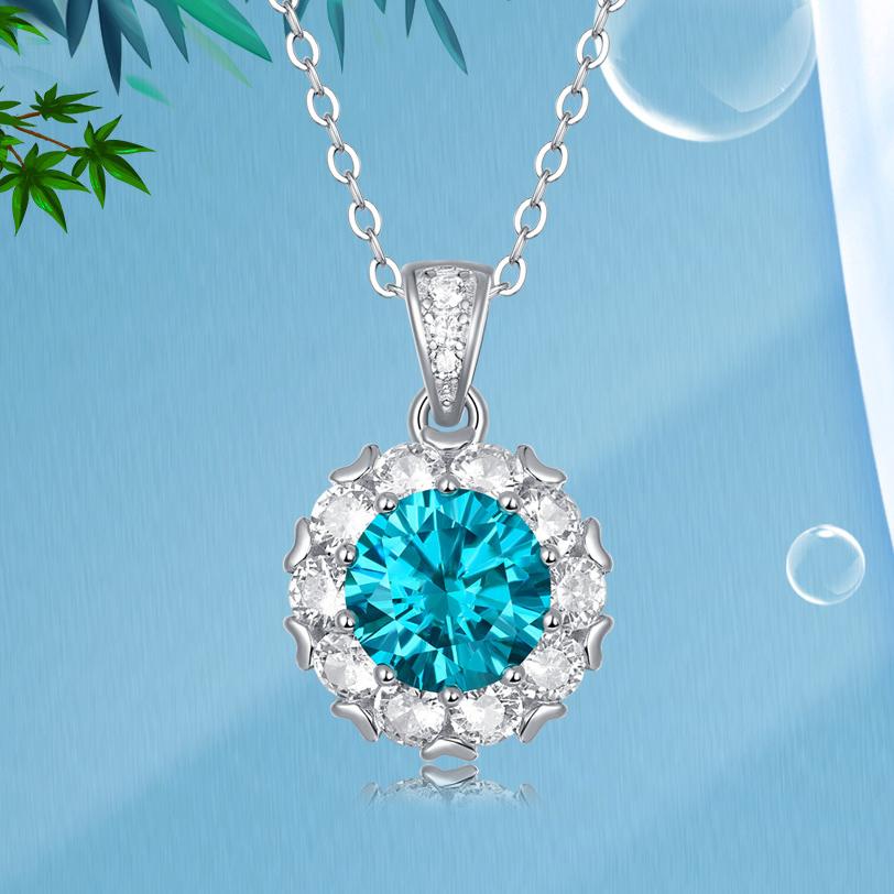 D Color 3 Carat Blue Moissanite Necklace Pendant for Women Fine Lab Diamond Gemstone S925 Pure Silver Neck Chain Jewelry
