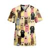 Women V Neck Short Sleeve Work Shirt with Pockets Animal Print Top Medical Uniform Scrub Blouse Relaxed Fit Durable Fabric