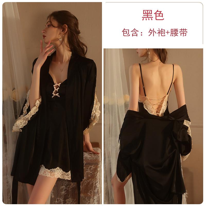 Women's Lace Tie Backless Cami Sleep Dress with Robe Lounge Set