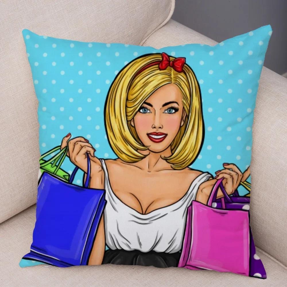 

Домашний Декор Поп-Арт Стиль Женщины С Деньгами Рисунок Подушка Наволочка Подходит Для Дивана Спальни Автомобиля Наволочка 16x16Inch