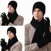 Thick Velvet Warm Windproof Three-Piece Set Big Head Circumference Knitted Hat Long Scarf Touch Screen Gloves