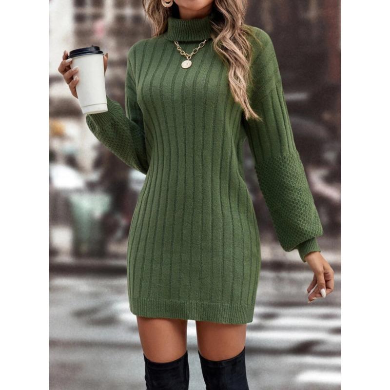 Women's Fashion Casual Fall Winter Solid Color Print Long Sleeve High Neck Sweaters