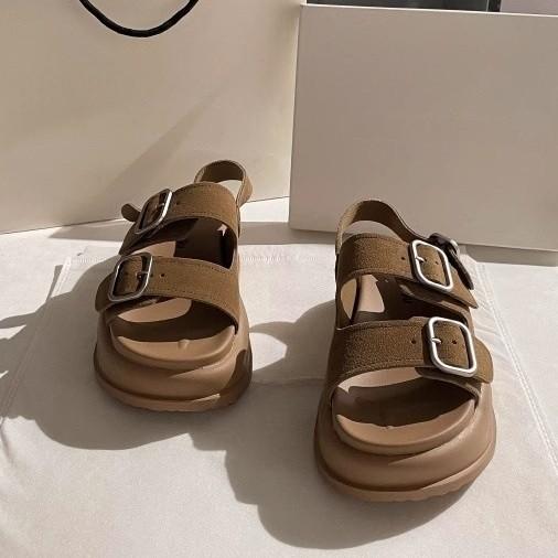 Zhike~ Leather matte premium sense muffin thick-soled outer sandals women's 2025 summer new versatile Roman shoes
