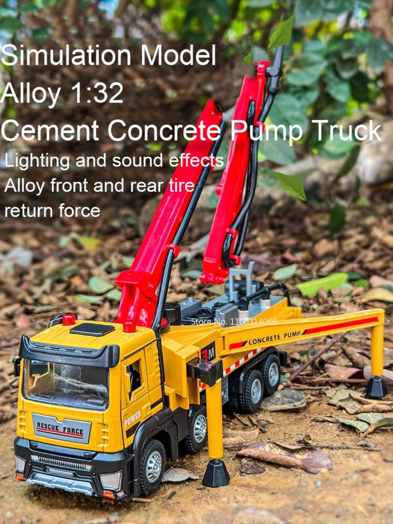 1: 32 Camion Cemento Calcestruzzo Pompa Giocattolo Modello Lega Diecast Giocattoli Camion Veicolo con Suono Luci Collezionismo Auto Giocattoli per Ragazzi Regali