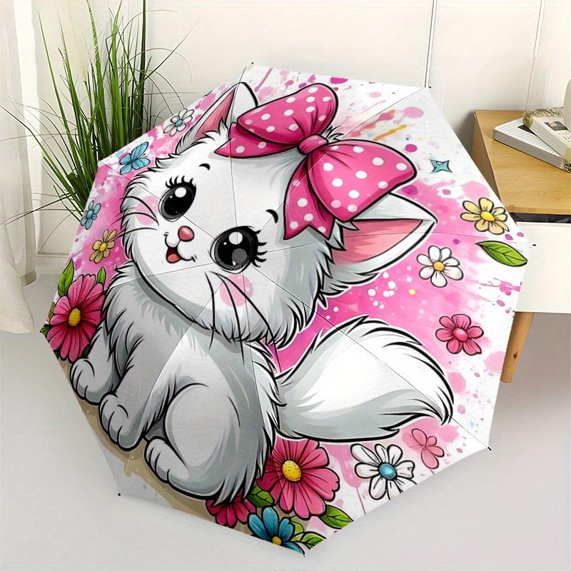 

1pc Kitten with a Bow Automatic Opening and Closing Folding - A Good Choice for Gifts, Fashionable and Convenient Umbrella With Cute Cartoon