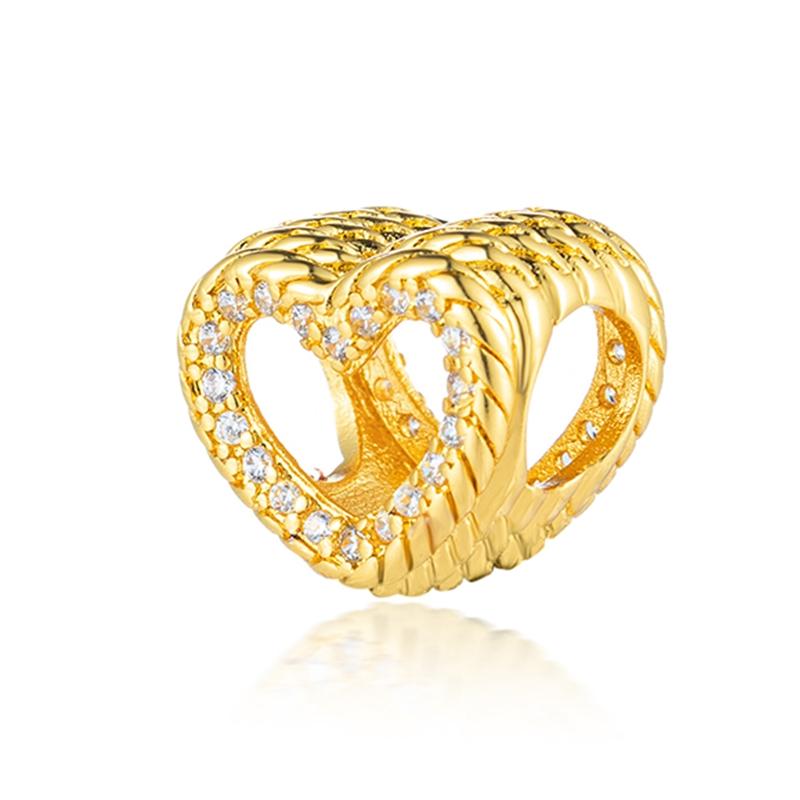 Gold Plated Heart Flower Clip Charm Beads Dangle For Snake Bracelet Necklace DIY Jewelry Women Gift Sparking