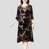 Spring and Summer Women's Plus Size Dress Loose Retro Round Neck Velvet Dress A-Line Long Floral Dress