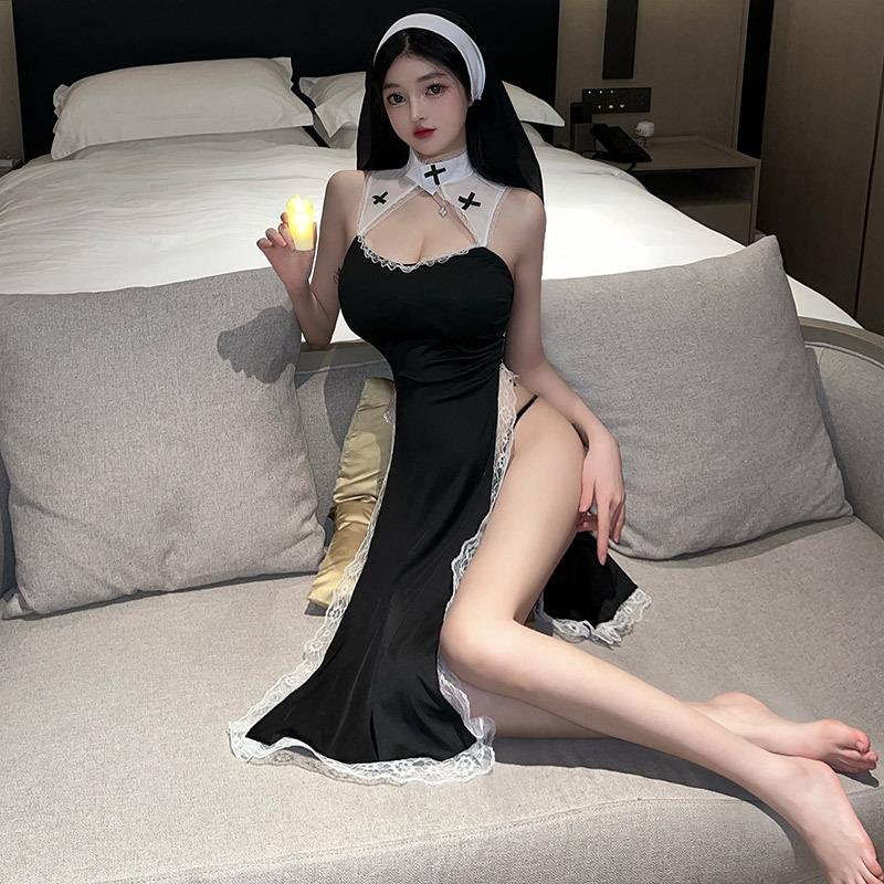 Style Bell Sex Lingerie Sexy Nun Clothing Cosplay Hollow Uniform Home Slits Seduction Passion Dress