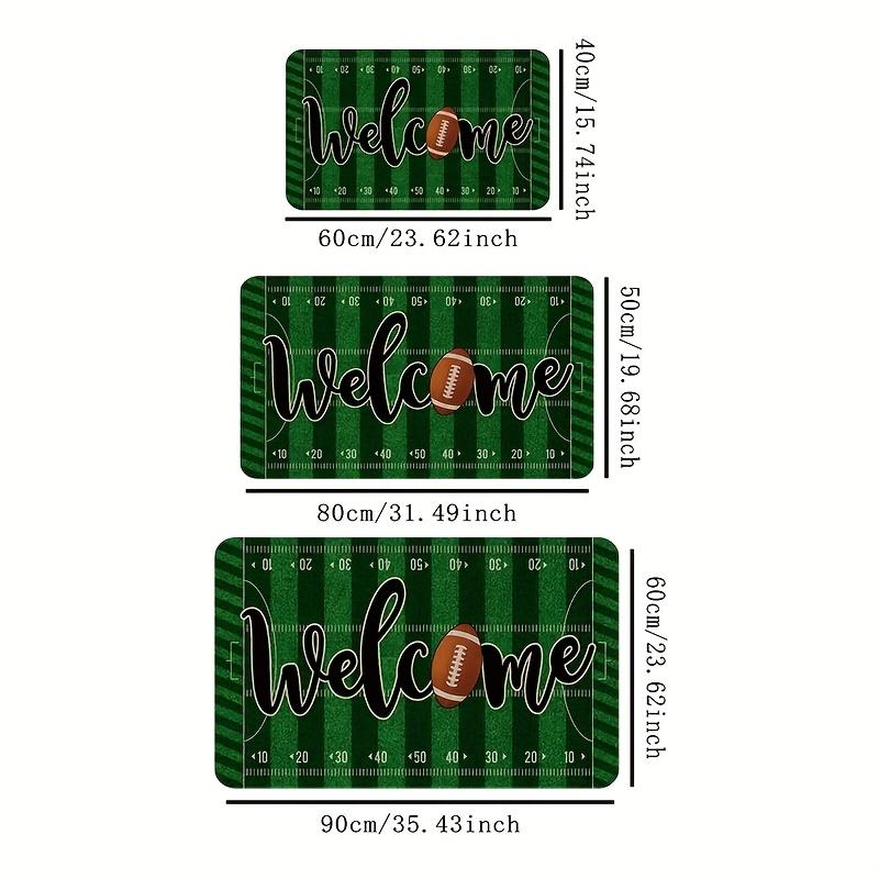 Football Pitch Pattern Doormat, Polyester Flannel Non-Slip Machine Washable Rug for Indoor Outdoor Multi-Room Entryway Decor