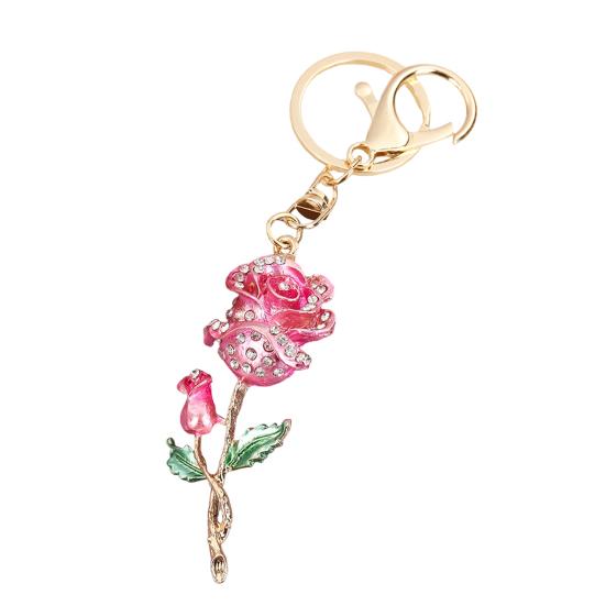 Keychain Pendant Rose Flower Shape Key Holder with Multicolor Rhinestones Anti-Oxidation Lobster Clasp Keyring Backpacks Car Accessory A