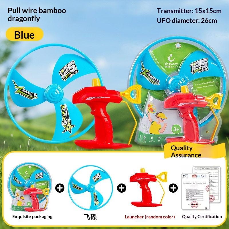 Children'S Outdoor Flying Bamboo Dragonfly Frisbee Gyro Gun Pistol Luminous Ufo Spinning Top Ejection Toy Kids Gyro Launcher
