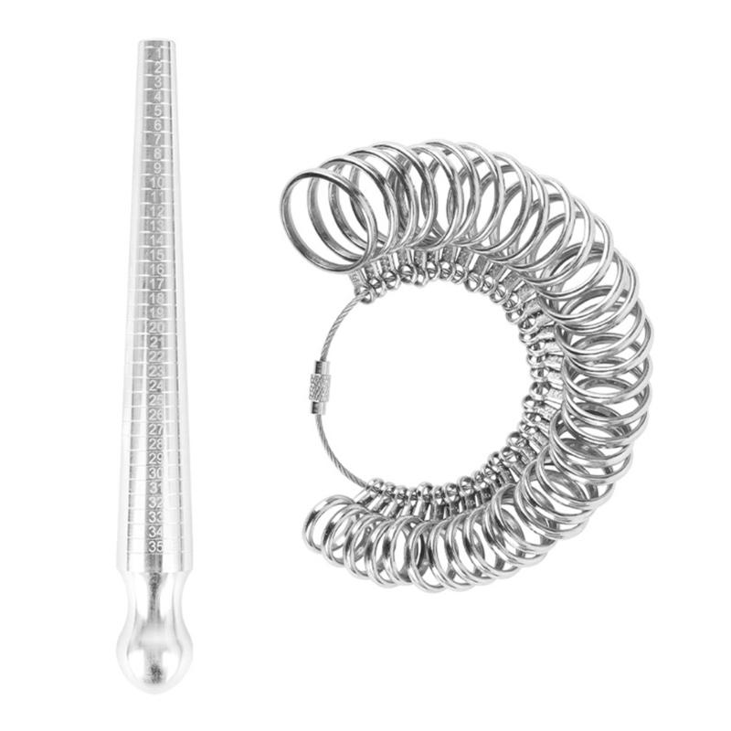 Ringgrößenmesser Messwerkzeug Set mit Ringstock Größe 1-35 Metall Ringgrößen-Kit & Ringgrößenversteller für lockere Ringe