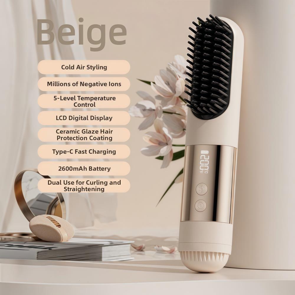 

Ionic & Ceramic Care Straightening Brush 3 Heat Settings Wireless Shaping Brush For All Hair Types бежевий