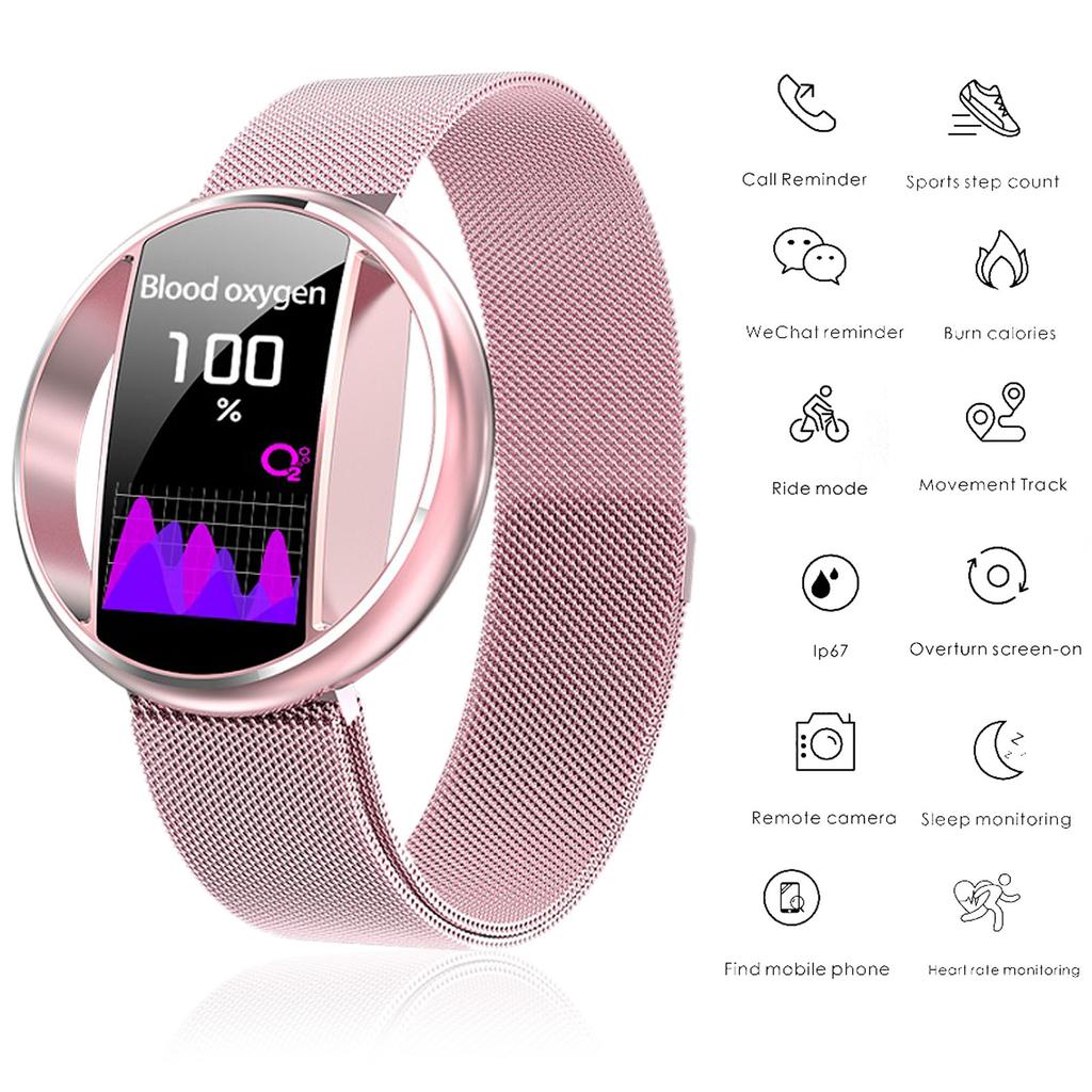 Smart Sports Bracelet Waterproof Fitness Smartwatch Bluetooth Health Monitoring Smart BandPink