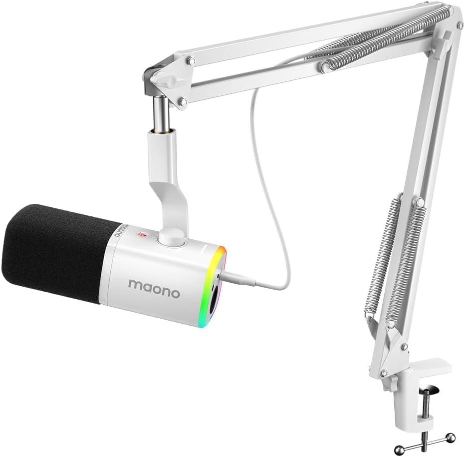 

MAONO Игровой Микрофон для ПК с Шумоподавлением Динамический с Кнопкой Отключения Звука Для YouTube Игры Прямая Трансляция Игры Белый XLR/USB Микрофон, Подавляющий Шум, Набор, Подкаст, Стриминг, Микрофон,
