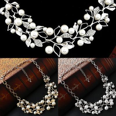 Women's Luxury Choker Faux Pearl Leaf Hollow Short Chain Necklace Jewelry