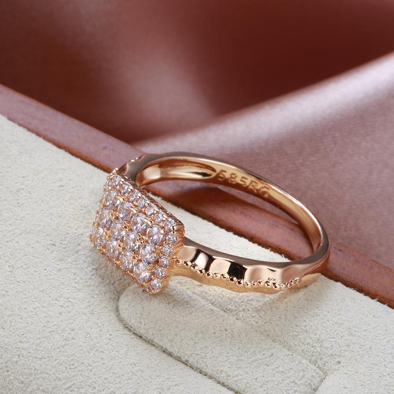 Kinel Full Paved Shiny Zircon Rings For Women 585 Rose Gold Wedding Rings
