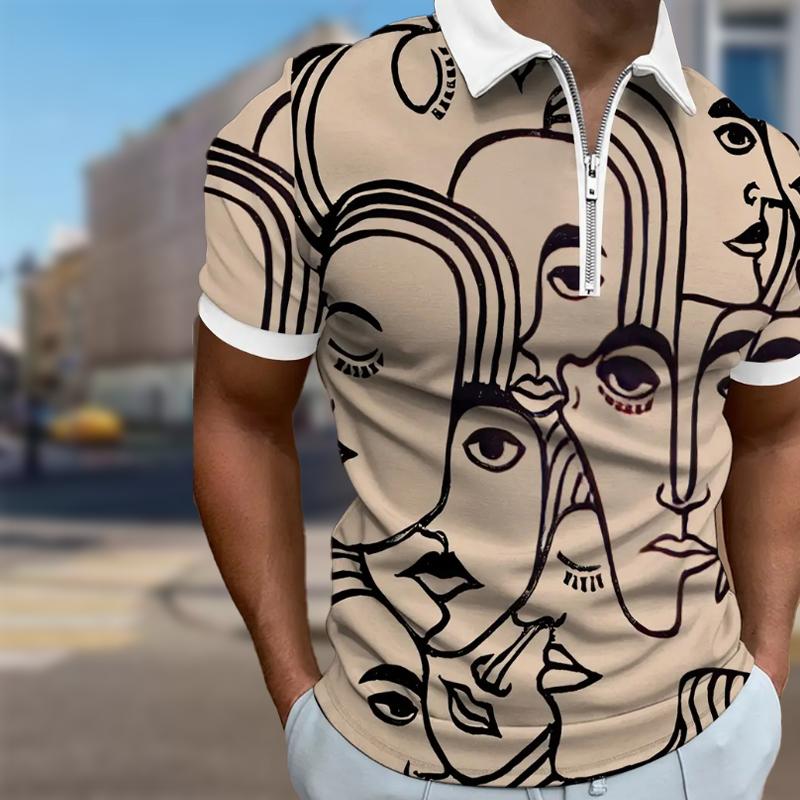 

Мужская рубашка поло повседневная на молнии с коротким рукавом модная повседневная на молнии летняя весенняя рубашка обычного кроя с принтом лица 3D 8XL жёлтый