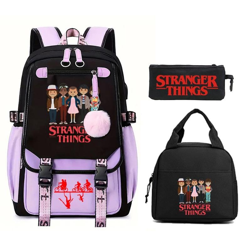Trend Stranger Things Children'S Backpack Combination Three-Piece Male And Female Versatile Student School Bag