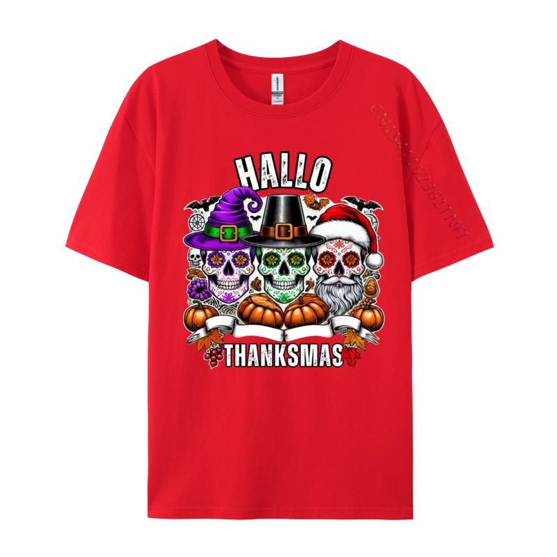 Sugar Skull Christmas Halloween Thanksgiving Hallothanksmas T-Shirts Character Men Tops T Shirt Pure Cotton Clothes