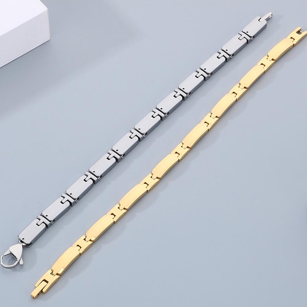 Schwere Wolframstahl-Armbänder für Männer und Frauen, goldfarben, hochglanzpoliert, 7 mm breite Gliederkette, Handarmband, Herrenschmuck, Damen