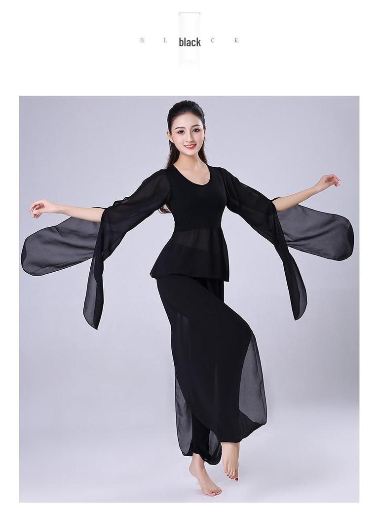 White Chiffon Flowy Yoga Top: Sleeved Dance Rhythm Modal for Performance and Spirit.