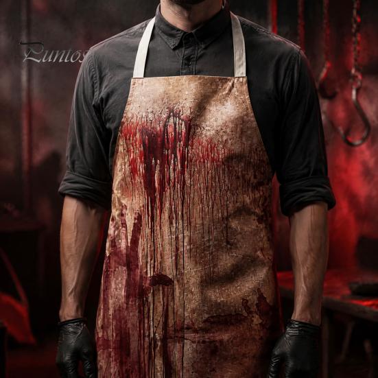 Novelty Barbecue Apron Halloween Butcher with Realistic Blood Stain, Washable Protective Work Apron, Funny Prank Gift Horror Costume Prop for Cosplay
