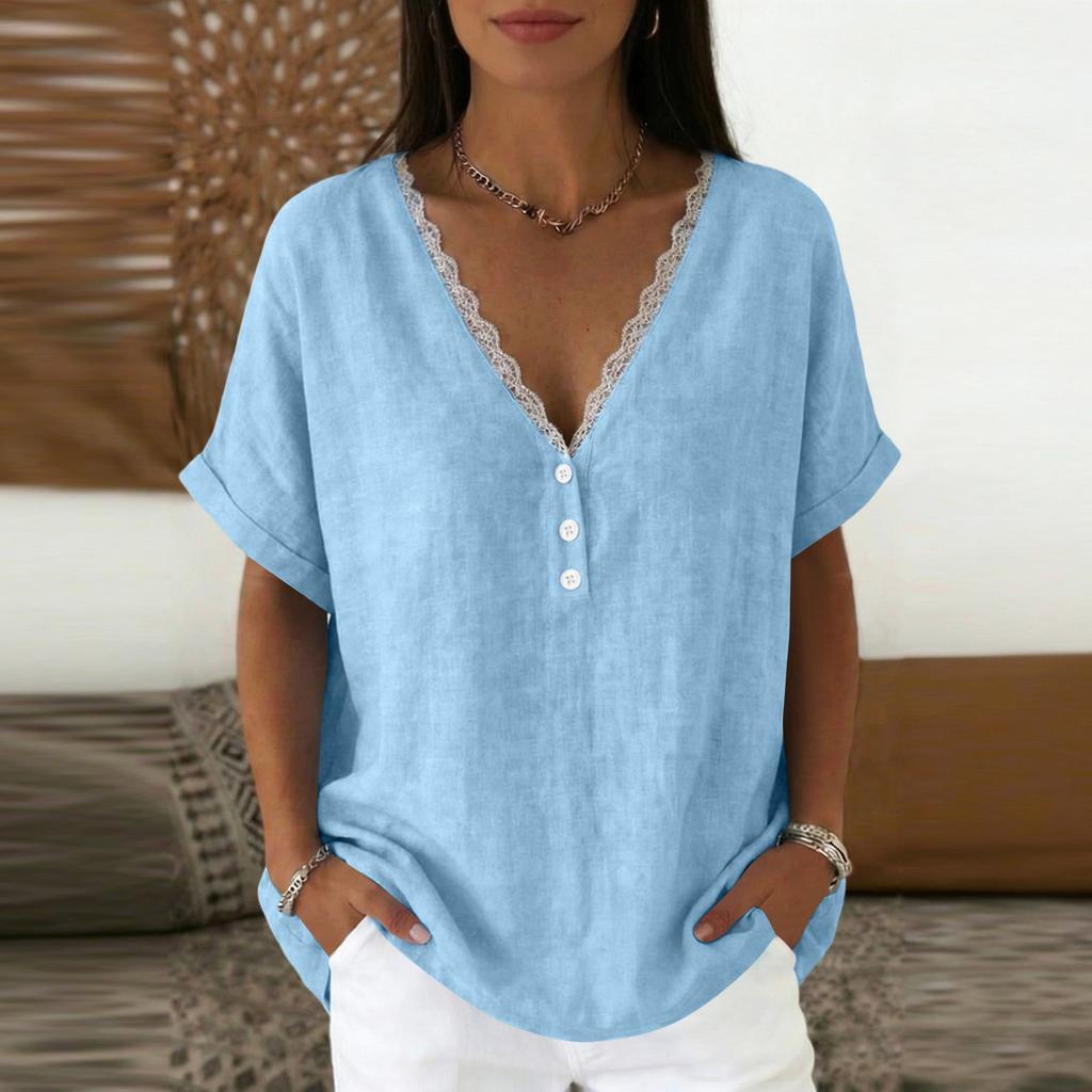 Ladies' Fashionable Casual Lace Collar Short Sleeved Top