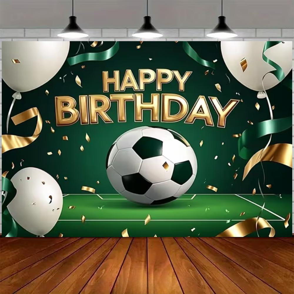 Green and blue football themed birthday decoration banner Backdrop, football field children birthday party photography Backdrop