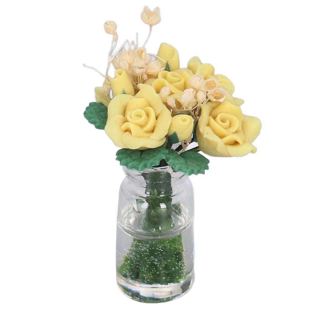 1:12 Dollhouse Yellow Rose Model Cute Simulated Miniature Clay Flower Decoration Accessories Gift
