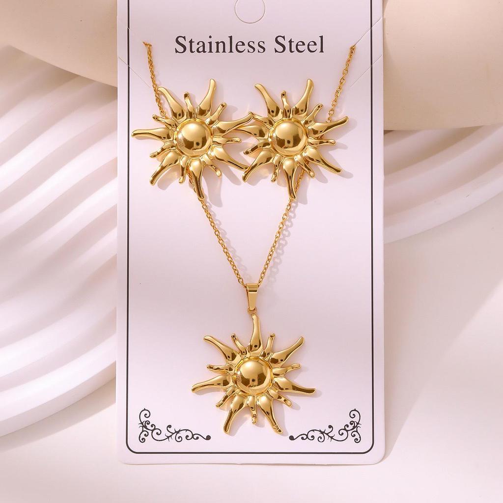 Polished Stainless Steel Vacuum Electroplated Elegant Fashion Earrings & Necklace Set
