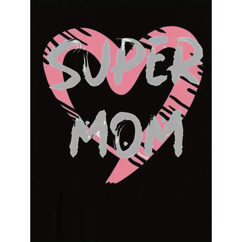 European sizes Women's Fashionable Trendy Round Neck Short Sleeve T-Shirt with Simple English "Super Mom"
