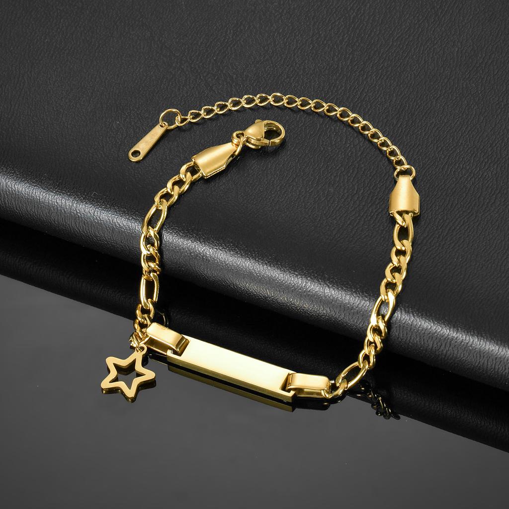 Atoztide Personalized Engrave Name Bracelet For Women Mother Kids Stainless Steel Heart Adjustable Figaro Chain Jewelry Gift