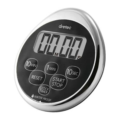 Kitchen Timer Stopwatch with Magnet, Waterproof, and Clock, Chrome Plated