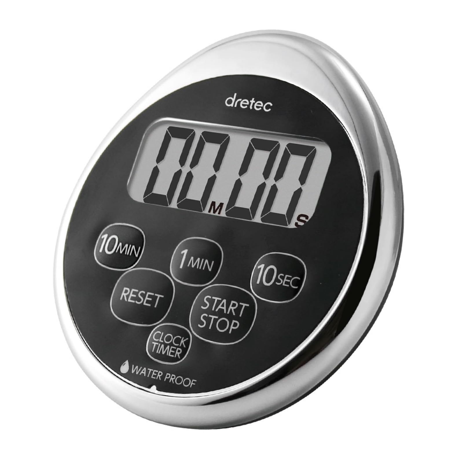 

Dretec Kitchen Timer Stopwatch with Magnet, Waterproof, and Clock, Chrome Plated